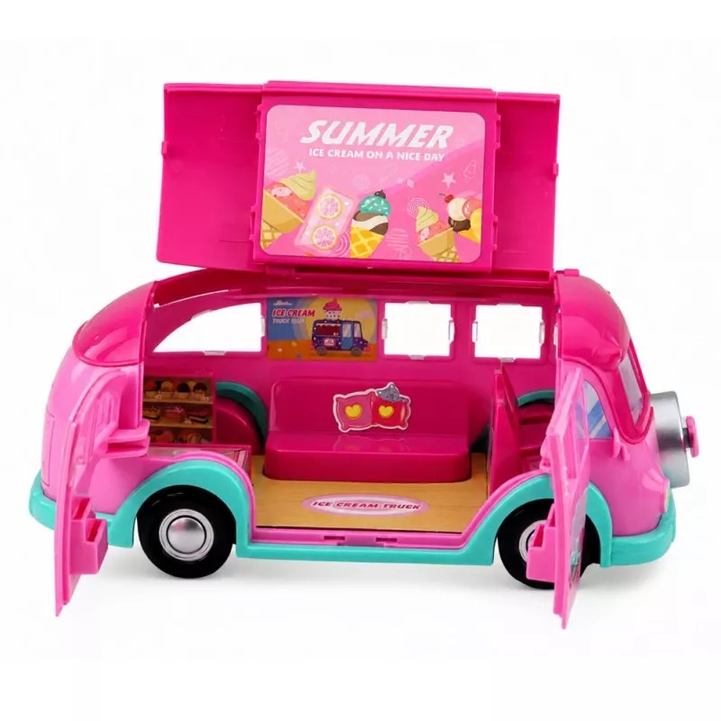 Conjunto de brincar de carrinho de gelados para bonecas LEAN TOYS, dobrável, rosa, 33 peças