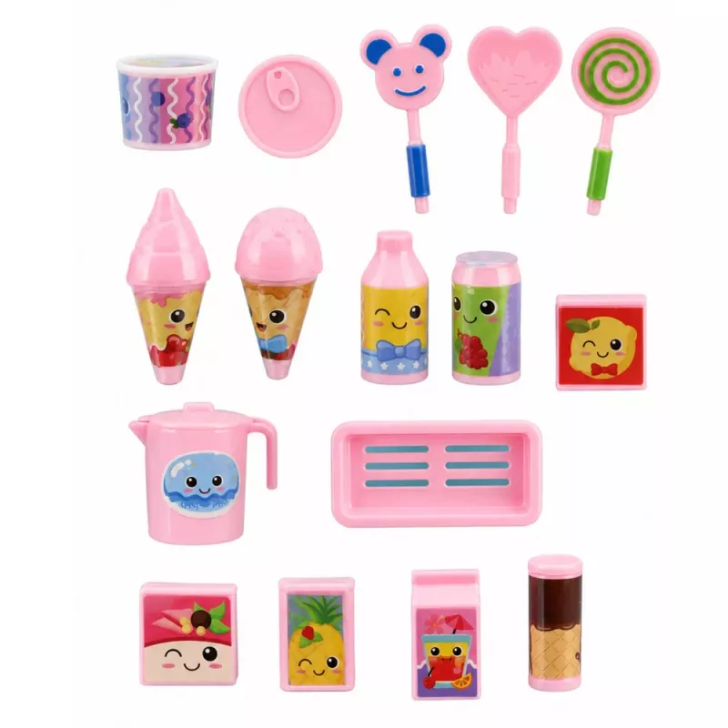Conjunto de brincar de carrinho de gelados para bonecas LEAN TOYS, dobrável, rosa, 33 peças