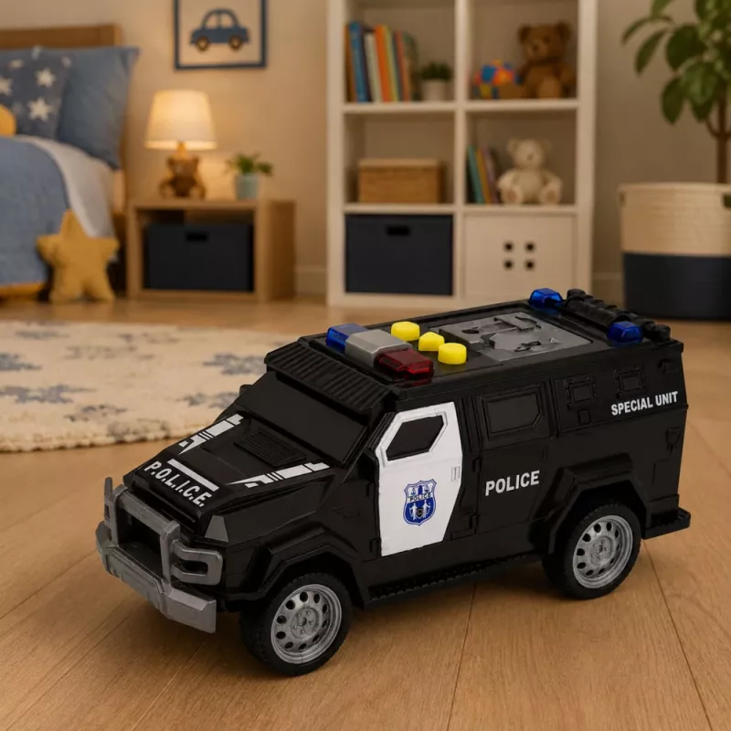 Carro de polícia veículo especial LEAN TOYS escala 1:32 preto com luz e som