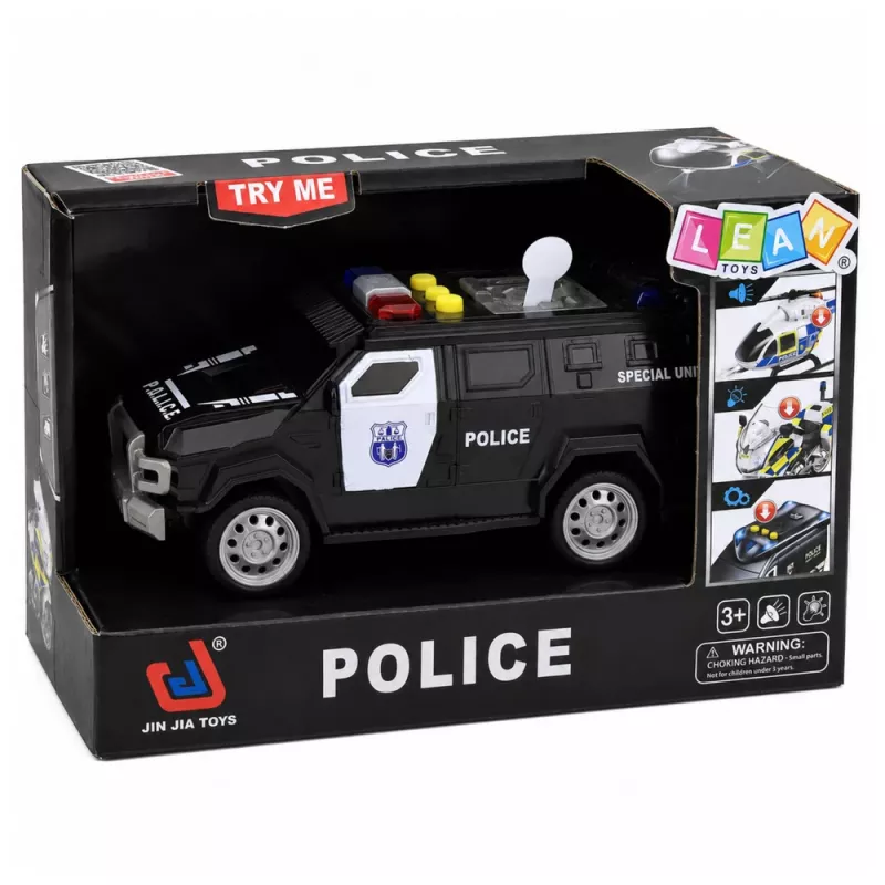 Carro de polícia veículo especial LEAN TOYS escala 1:32 preto com luz e som