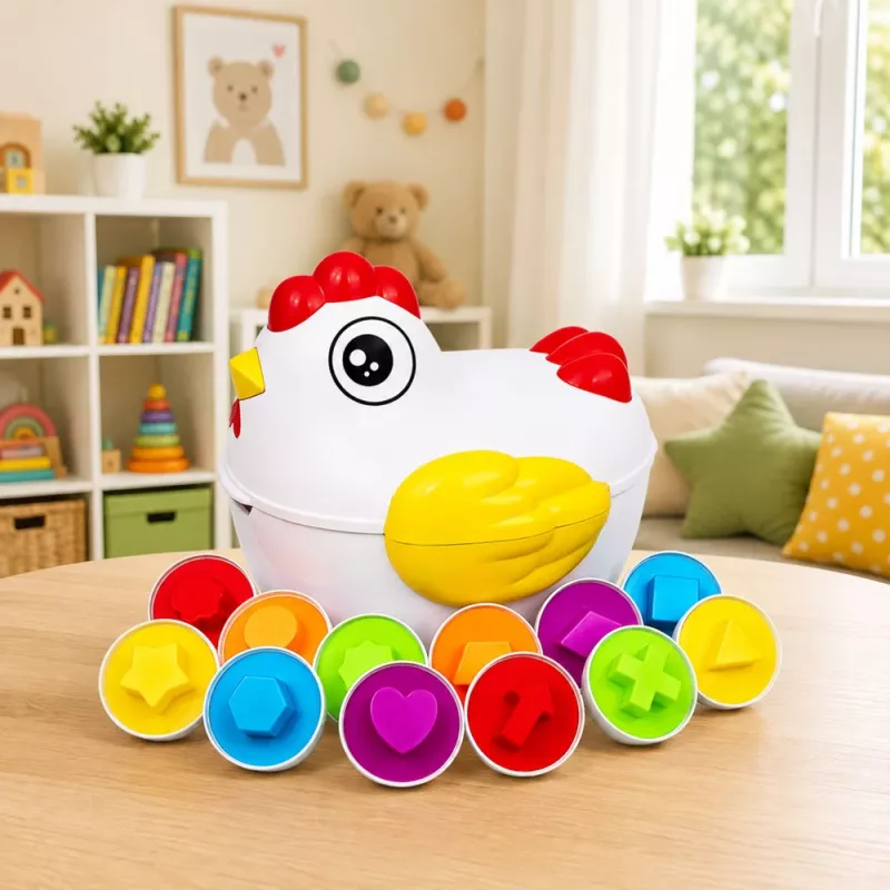 Brinquedo educativo galinha 12 ovos classificador formas e cores aprender conjunto LEAN TOYS