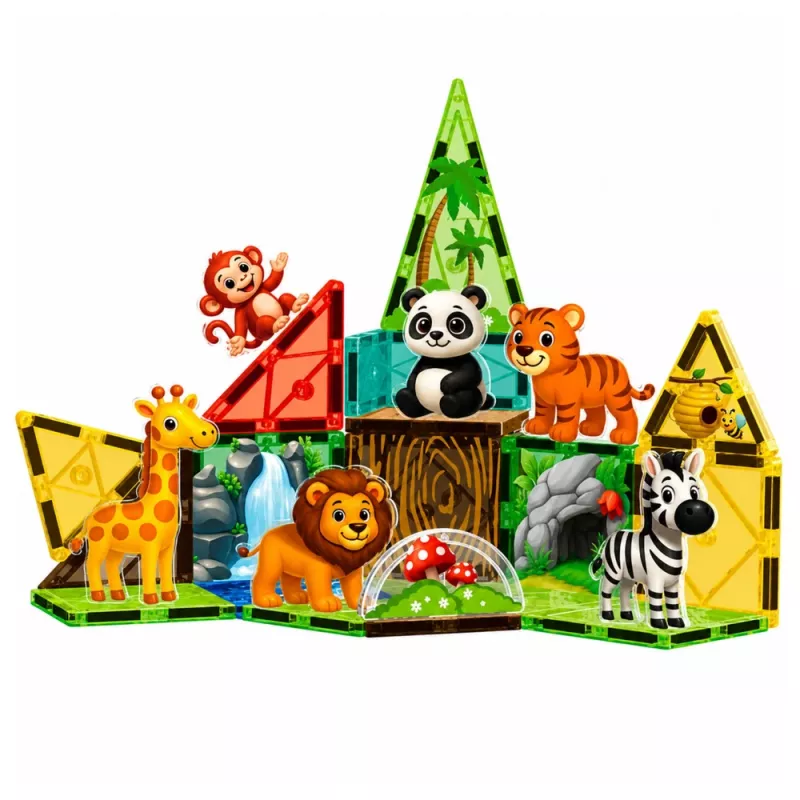 Blocos magnéticos animais selvagens selva ZOO 27 peças LEAN TOYS