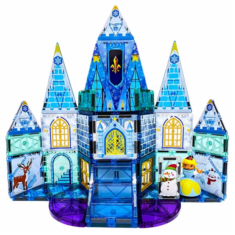 Blocos magnéticos castelo princesa do gelo azul 47 peças LEAN TOYS