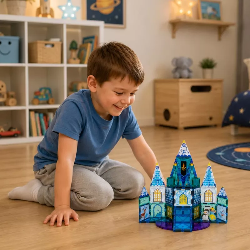 Blocos magnéticos castelo princesa do gelo azul 47 peças LEAN TOYS