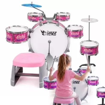 SUPRIMO K-DRUMS 3 Bateria Infantil Rosa com Banco e Baquetas