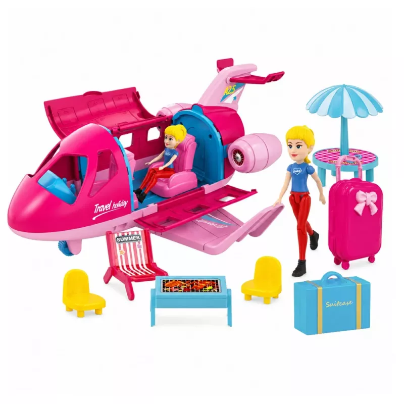LEAN TOYS Avião dobrável para bonecas conjunto de viagem acessórios boneca rosa 9 peças