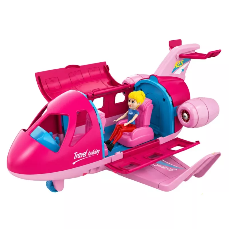 LEAN TOYS Avião dobrável para bonecas conjunto de viagem acessórios boneca rosa 9 peças