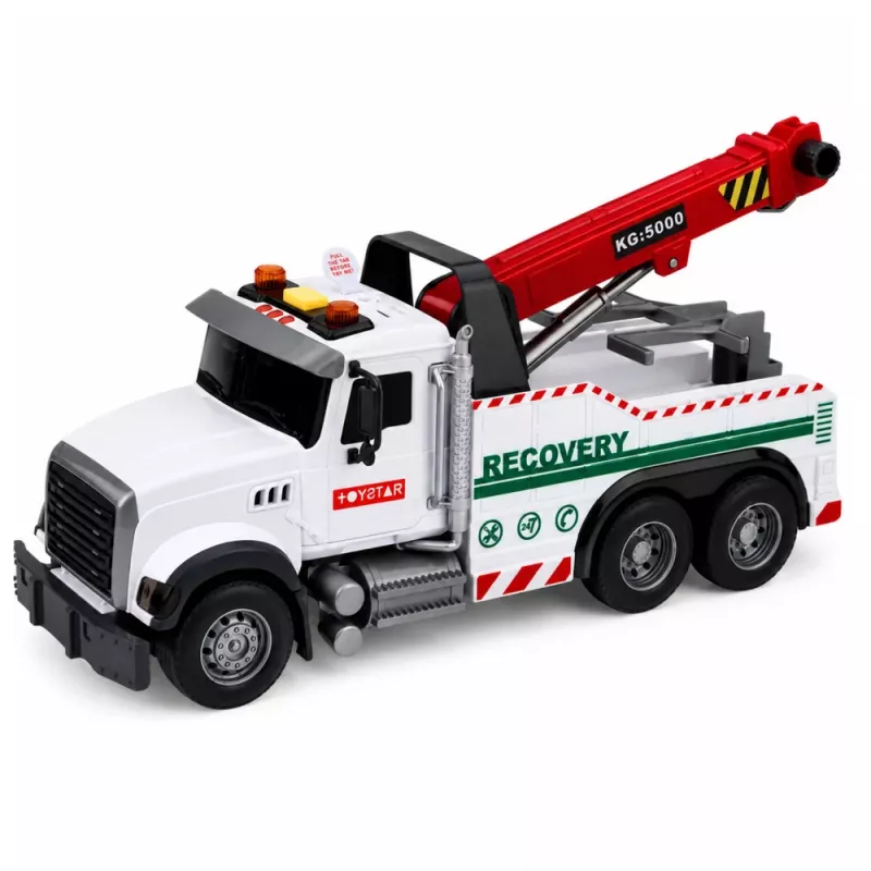 LEAN TOYS Veículo de construção com grua ajustável, luzes e sons, branco 1:14