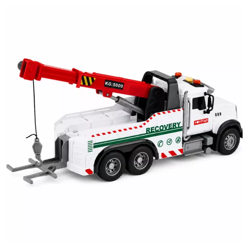 LEAN TOYS Veículo de construção com grua ajustável, luzes e sons, branco 1:14