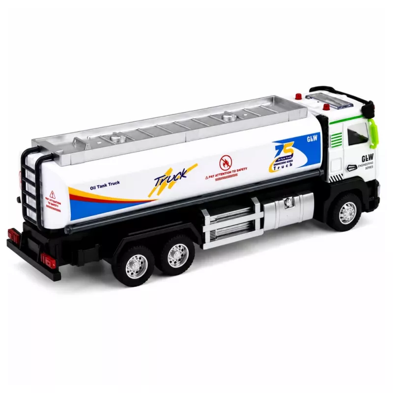 LEAN TOYS Camião-cisterna de metal com fricção, luzes e sons, azul e branco, escala 1:40