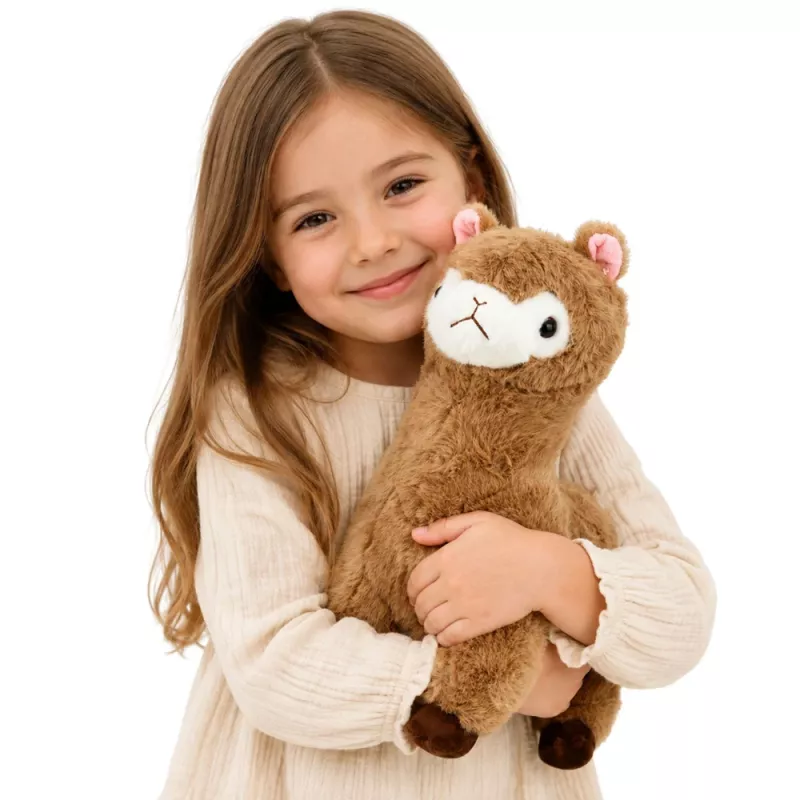 LEAN TOYS Peluche alpaca lhama de peluche com pelo macio bege 38 cm
