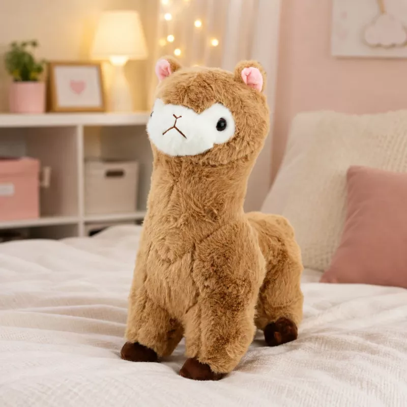LEAN TOYS Peluche alpaca lhama de peluche com pelo macio bege 38 cm