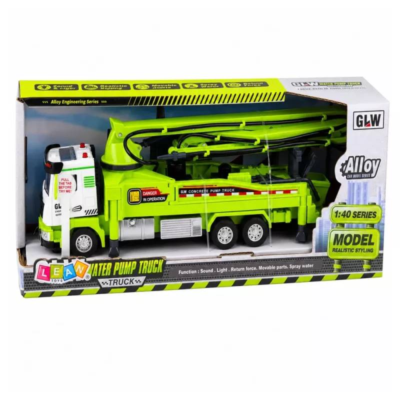 LEAN TOYS Camião de bomba de betão com luzes, sons, água, fricção 1:40