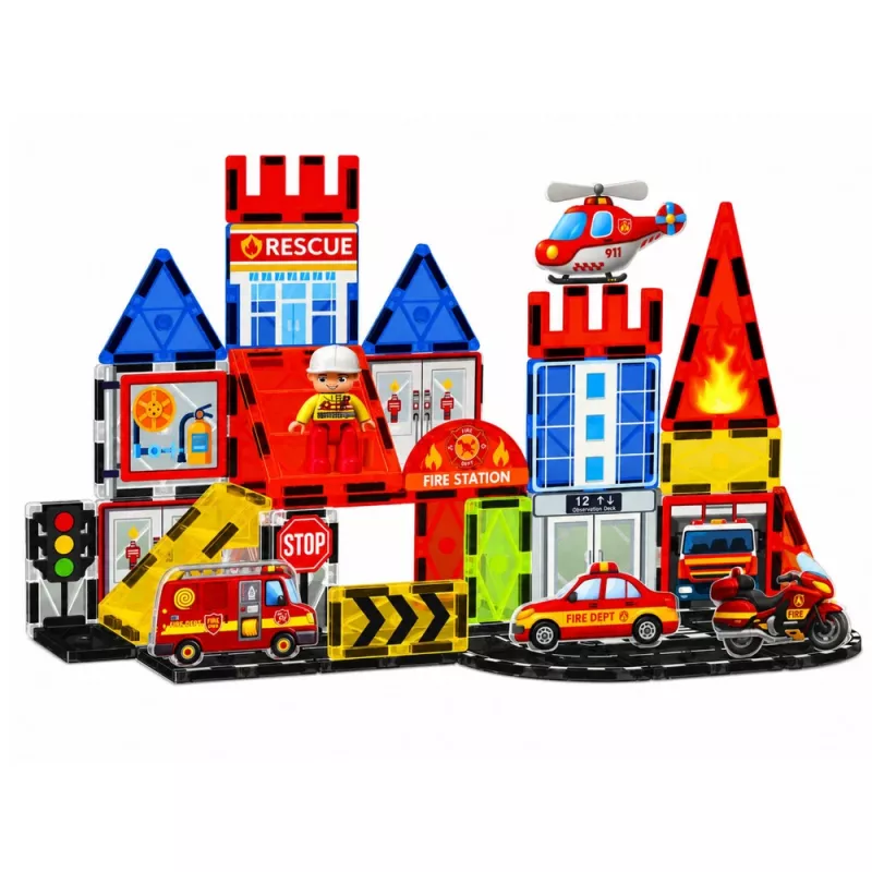 LEAN TOYS Blocos magnéticos quartel de bombeiros 42 peças