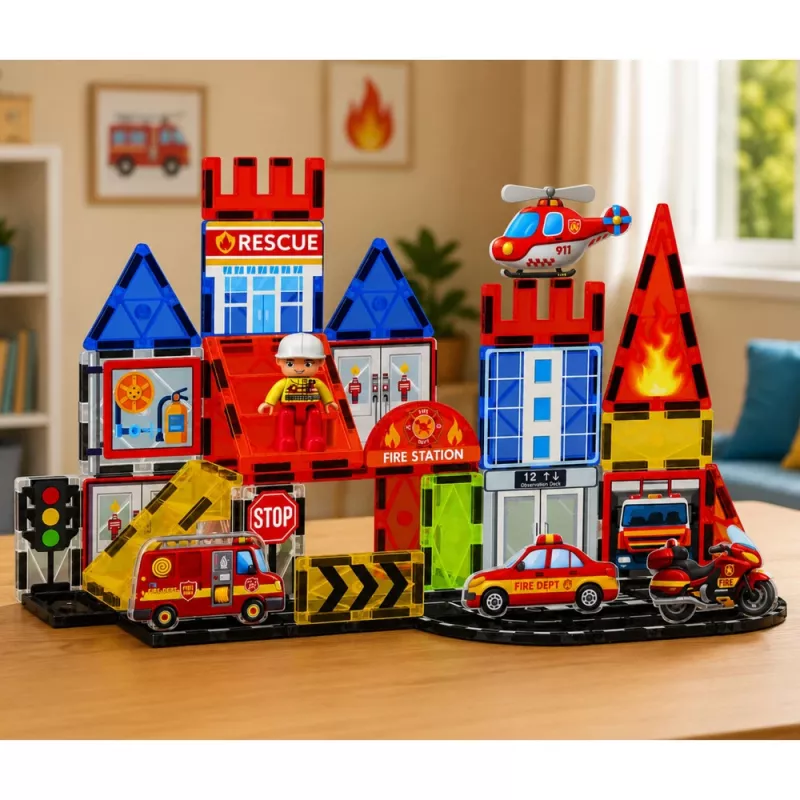 LEAN TOYS Blocos magnéticos quartel de bombeiros 42 peças