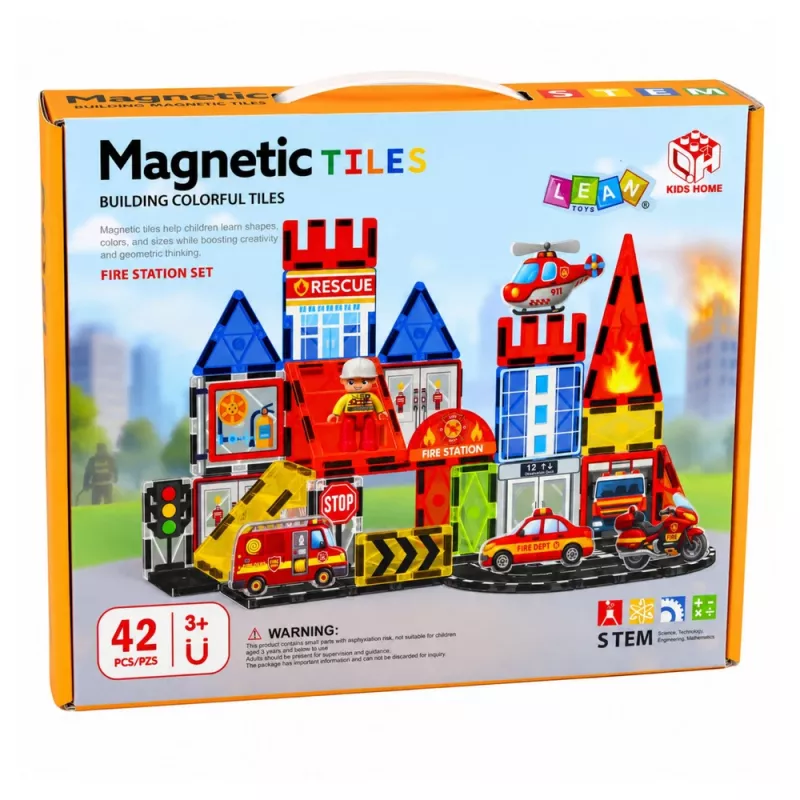 LEAN TOYS Blocos magnéticos quartel de bombeiros 42 peças