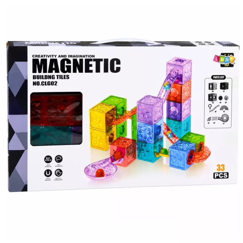LEAN TOYS Blocos magnéticos cubo pista de bolas colorido 28 peças