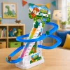 LEAN TOYS Pista de corrida escorrega de dinossauros com degraus móveis, figuras, luzes e sons