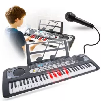 MQ 6119L Teclado eletrónico portátil de 61 teclas com ecrã LED, 128 sons, 128 ritmos, funções de gravação e aprendizagem, preto