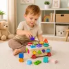 Brinquedo educativo Montessori de madeira LEAN TOYS classificador sobre rodas formas e números