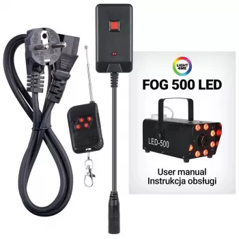 Gerador de fumo LED LIGHT4ME FOG 500, 500 W, LED RGB, depósito de 0,5 L, comando por cabo
