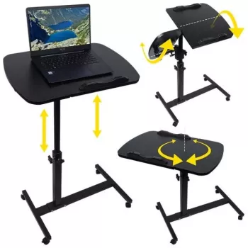 Mesa de cabeceira ajustável NN D2 sobre rodas com tampo inclinável, branco/preto, 60x40 cm