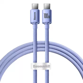 Baseus USB-C para USB-C Crystal Shine cabo de carregamento rápido e dados PD 100W, 1,2 m, roxo