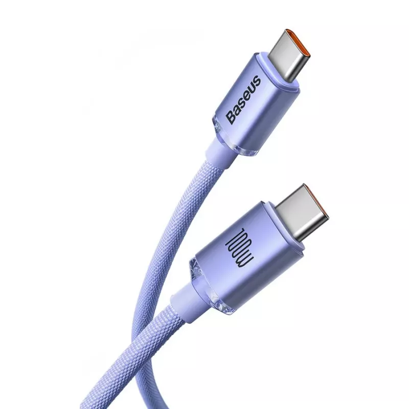 Baseus USB-C para USB-C Crystal Shine cabo de carregamento rápido e dados PD 100W, 1,2 m, roxo