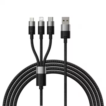 Baseus StarSpeed cabo de carregamento múltiplo USB 3-em-1 USB-C + Micro USB + Lightning 3.5A 1,2m preto