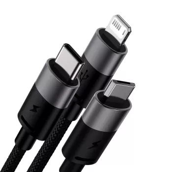 Baseus StarSpeed cabo de carregamento múltiplo USB 3-em-1 USB-C + Micro USB + Lightning 3.5A 1,2m preto