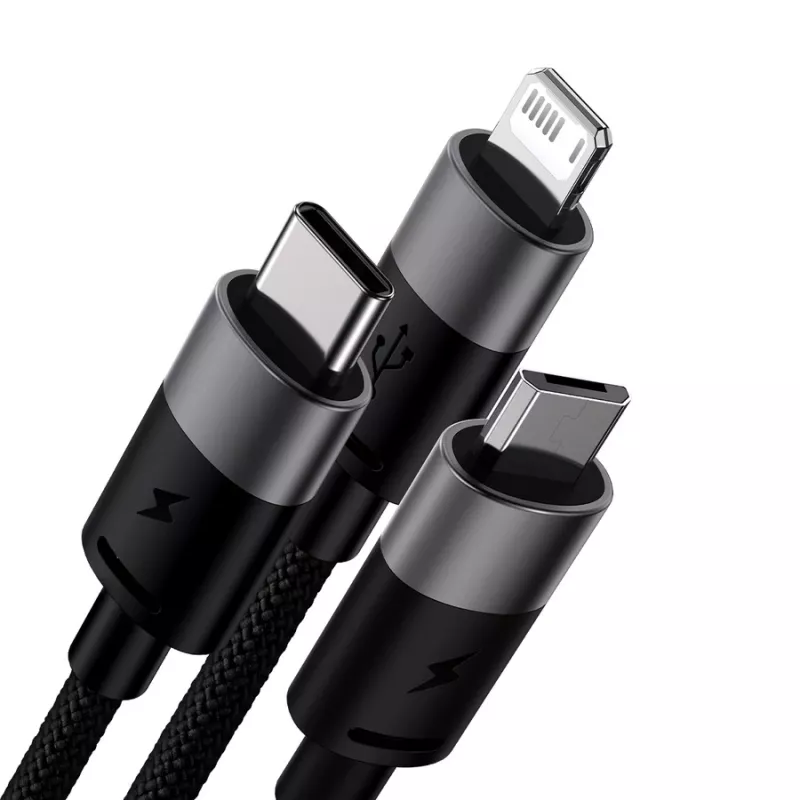 Baseus StarSpeed cabo de carregamento múltiplo USB 3-em-1 USB-C + Micro USB + Lightning 3.5A 1,2m preto