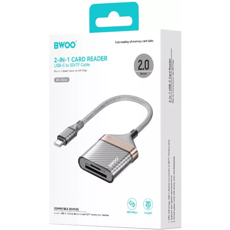 BWOO leitor de cartões SD/TF 2 em 1 USB-C (BO-BZ64)