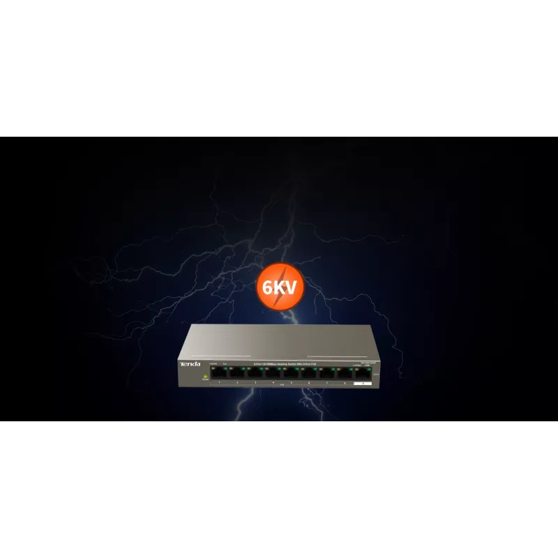 Tenda TEF1109P-8-102W Switch PoE de secretária de 9 portas com 8 portas PoE+, orçamento de 102W, 10/100 Mbps