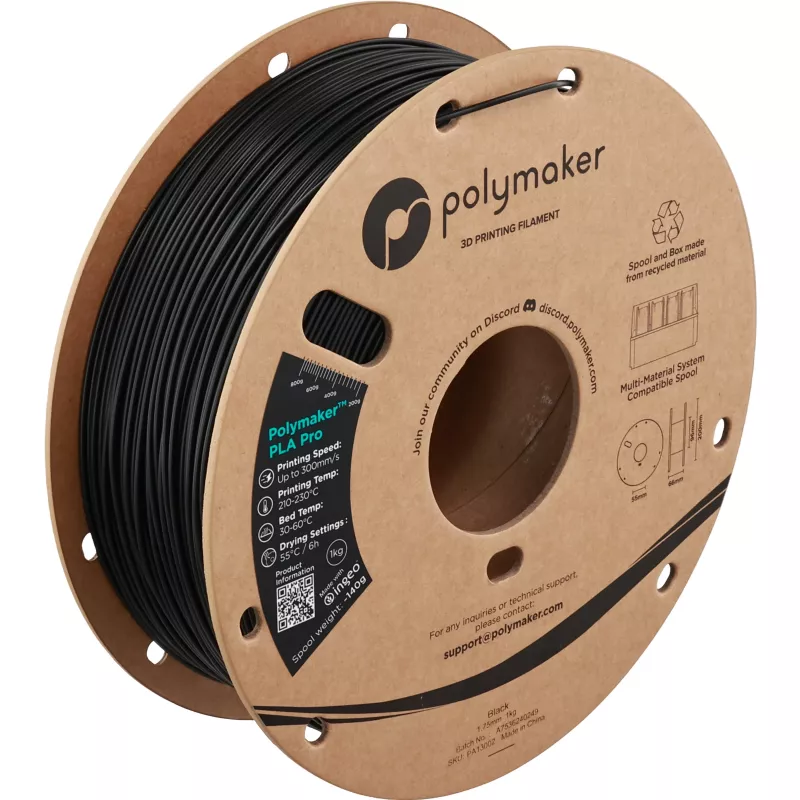 Polymaker PolySonic High Speed PLA Pro Filamento para impressora 3D, 1,75 mm, 1 kg, Preto