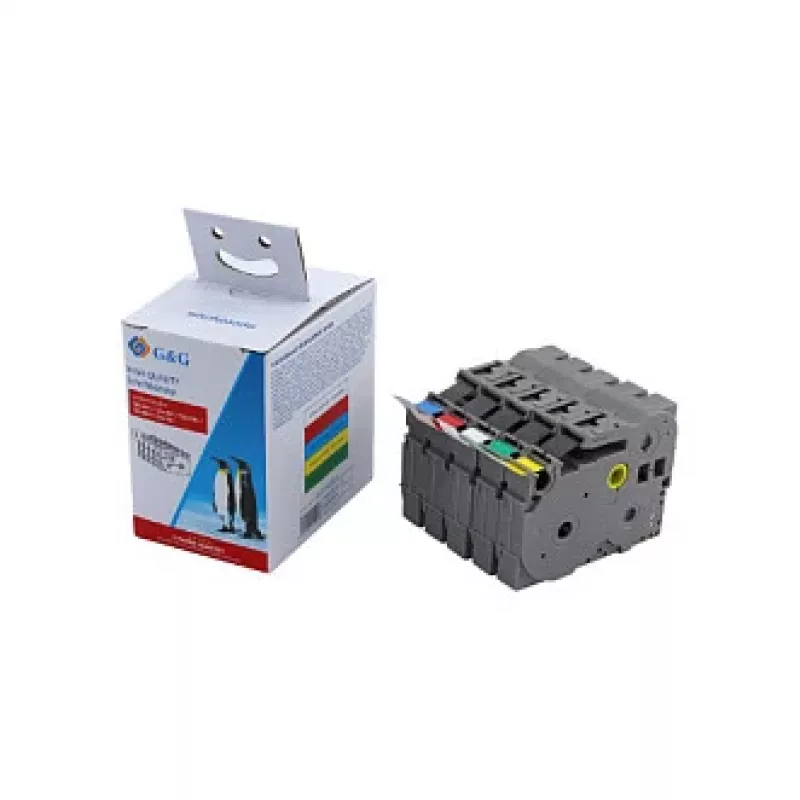 G&G BB-B-G-TZE-MP5 Conjunto de fitas de etiquetas para Brother P-touch série TZe (pack de 5, cores mistas)