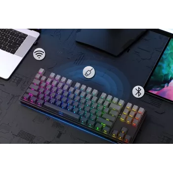 Teclado de gaming mecânico Redragon StarBlade K707SP-RGB-PRO, interruptores vermelhos, RGB por tecla, formato completo, com fio USB, apoio de mãos removível, Preto