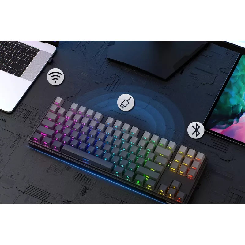 Teclado de gaming mecânico Redragon StarBlade K707SP-RGB-PRO, interruptores vermelhos, RGB por tecla, formato completo, com fio USB, apoio de mãos removível, Preto