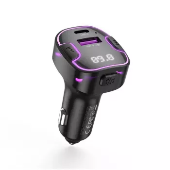XO BCC12 transmissor FM Bluetooth 5.0 com função de carregamento USB duplo, mãos-livres, indicador LED, leitor MP3 USB/cartão TF, monitor de tensão da bateria do carro para veículos 12V/24V