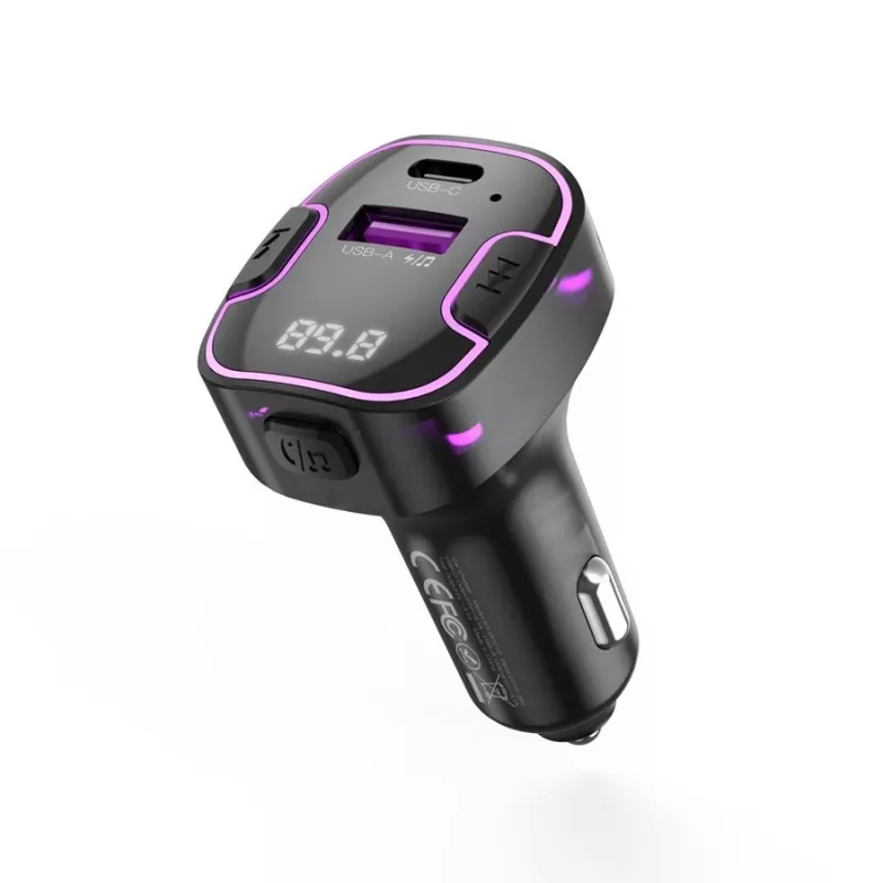 XO BCC12 transmissor FM Bluetooth 5.0 com função de carregamento USB duplo, mãos-livres, indicador LED, leitor MP3 USB/cartão TF, monitor de tensão da bateria do carro para veículos 12V/24V