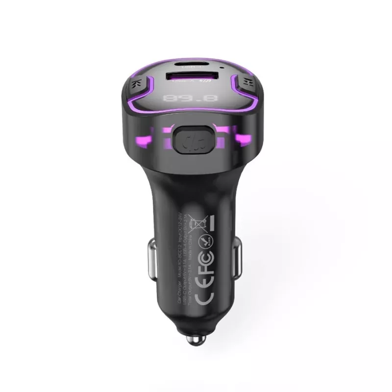 XO BCC12 transmissor FM Bluetooth 5.0 com função de carregamento USB duplo, mãos-livres, indicador LED, leitor MP3 USB/cartão TF, monitor de tensão da bateria do carro para veículos 12V/24V