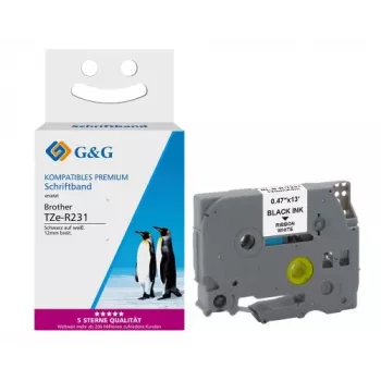 Fita de cetim G&G Ninestar compatível com Brother TZe-R231, 12mm x 4m, Vermelho