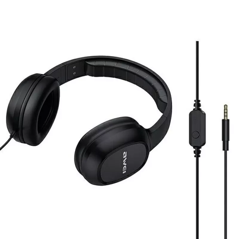 Headset gaming over-ear AWEI GM-6 com microfone, com fios jack 3,5 mm, drivers de 40 mm, preto