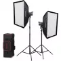 Conjunto de 2 monolights LED de luz de dia Godox Litemons LA200D K2 com softboxes, tripés e bolsa de transporte