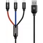 Cabo 3-em-1 Baseus Primary Colors USB 2.0 Type-A para Micro, USB-C e Lightning 30cm preto/vermelho/azul