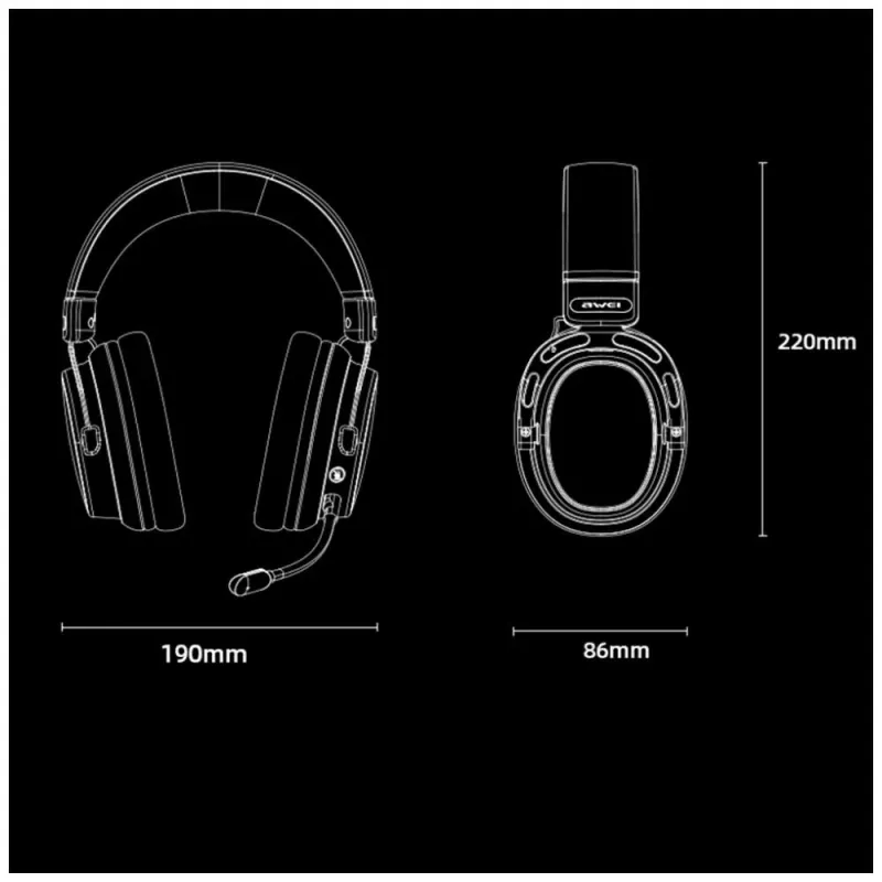 AWEI AT36 Auscultadores Over-Ear sem fios com microfone, Bluetooth 5.4, preto