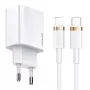 USAMS T34 Carregador de parede USB-C PD 20W com kit de cabo USB-C para Lightning U63 - branco