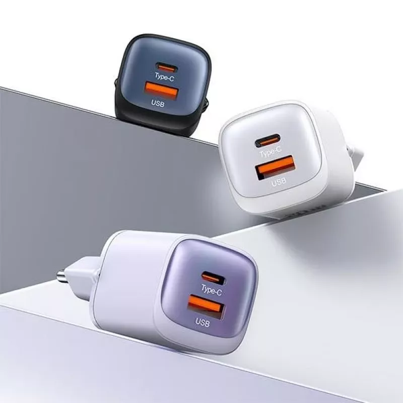 USAMS CC254 Carregador rápido GaN 30W USB-C/USB-A HC Series preto