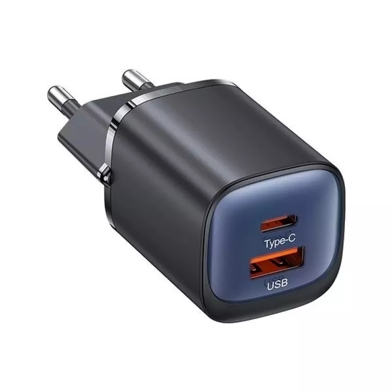 USAMS CC254 Carregador rápido GaN 30W USB-C/USB-A HC Series preto