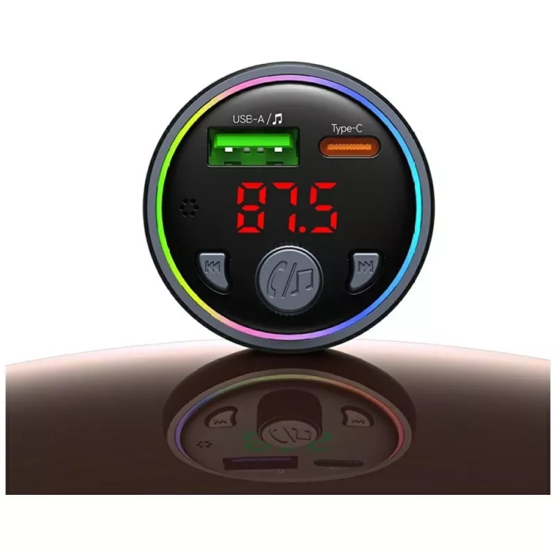 USAMS CC328 Transmissor FM Bluetooth 30W carregador de automóvel com USB-C PD e USB-A QC3.0, mãos-livres, indicador LED, preto