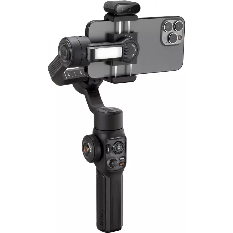 Estabilizador Gimbal de 3 eixos para smartphone Zhiyun C030124ABR1 com luz de preenchimento integrada, Bluetooth 5.0, bateria de 2600 mAh, até 25 h de autonomia, compatível com smartphones de 50-90 mm, preto